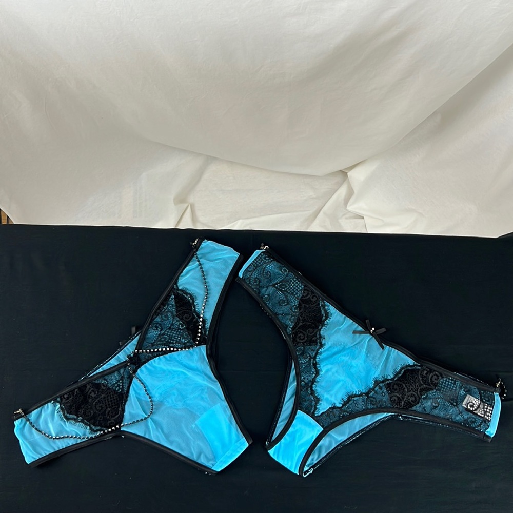 Fredericks of Hollywood SEDUCTION Rhinestone Chain Eyelash Lace Mesh Bikini, XL